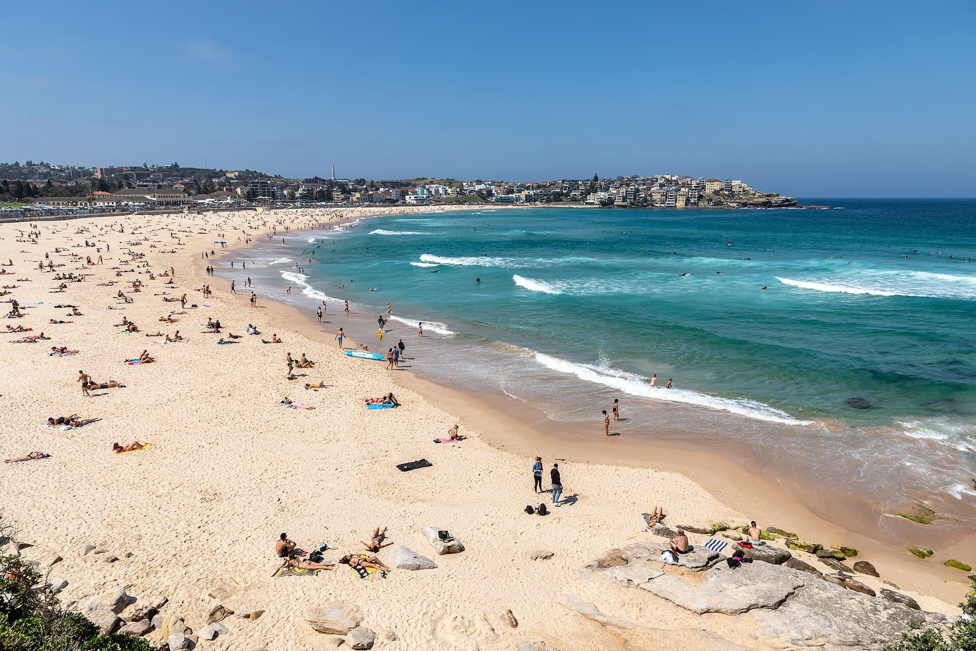 Bondi Beach looking along the sand toward the headland